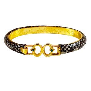 Scuola Del Cuoio Firenze Gray Blk Leather Snake Skin Bangle Bracelet Gold Tone